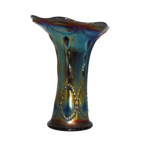Antique Imperial Carnival Glass Vase Electric Blue/Purple Iridescent Carnival 8' - Picture 3 of 10